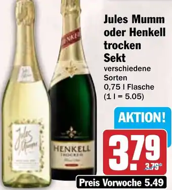 Hit Jules Mumm oder Henkell trocken Sekt Angebot