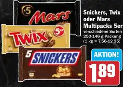 Hit Snickers, Twix oder Mars Multipacks 5er Angebot