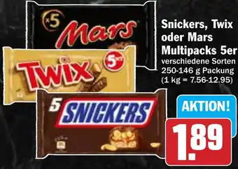 Hit Snickers, Twix oder Mars Multipacks 5er Angebot