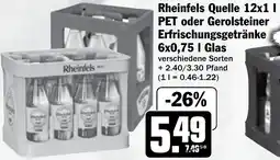 Hit Rheinfels Quelle oder Gerolsteiner Erfrischungsgetränke Angebot