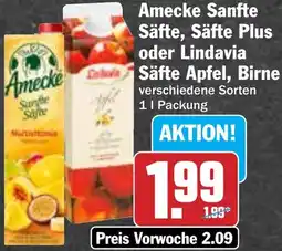 Hit Amecke Sanfte Säfte, Säfte Plus oder Lindavia Säfte Apfel, Birne Angebot