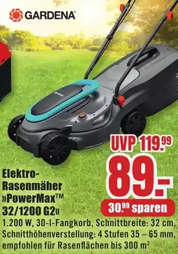 B1 Discount Baumarkt GARDENA Elektro Rasenmäher PowerMax 32/1200 G2 Angebot