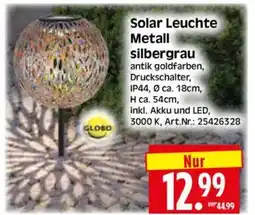 Edeka Herkules GLOBO Solar Leuchte Metall silbergrau Angebot