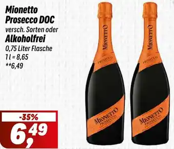 Simmel Mionetto Prosecco DOC oder Alkoholfrei Angebot