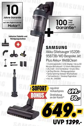 MEDIMAX SAMSUNG Akku-Stielsauger VS20B-95B73B/WD Bespoke Jet Plus Akku+ Wet&Clean Angebot
