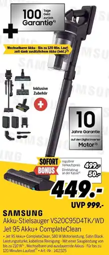 MEDIMAX SAMSUNG Akku-Stielsauger VS20C95D4TK/WD Jet 95 Akku+ CompleteClean Angebot