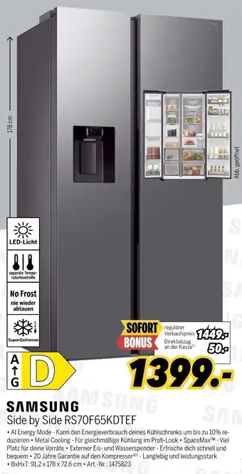 MEDIMAX SAMSUNG Side by Side RS70F65KDTEF Angebot