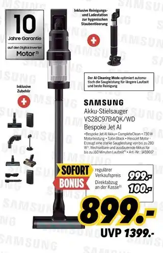 MEDIMAX Samsung akku-stielsauger vs28c97b4qk/wd bespoke jet ai Angebot