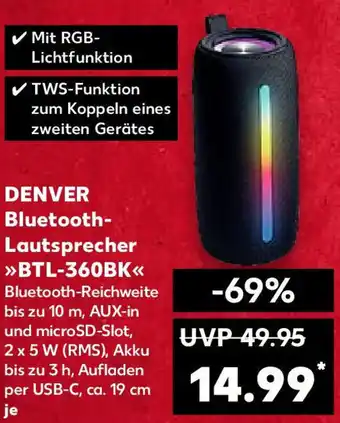 Kaufland DENVER Bluetooth Lautsprecher BTL-360BK Angebot
