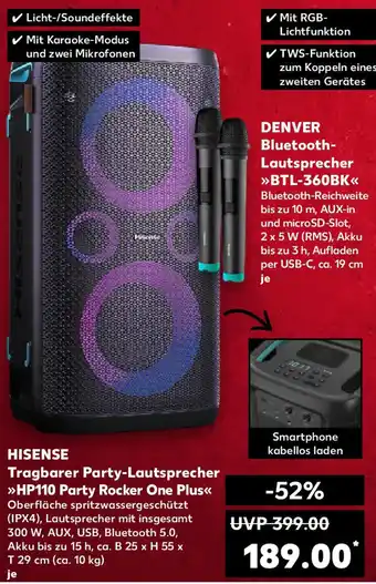 Kaufland HISENSE Tragbarer Party-Lautsprecher HP110 Party Rocker One Plus Angebot