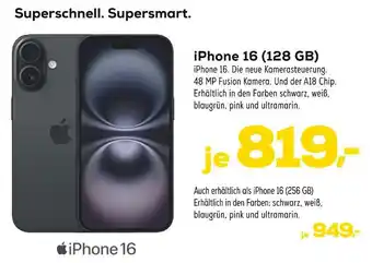 Euronics Apple iphone 16 (128 gb) oder iphone 16 (256 gb) Angebot