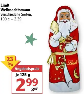 Globus Lindt Weihnachtsmann 125g Angebot