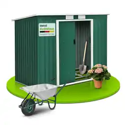 Netto Marken-Discount Juskys Metall Gerätehaus Geräteschuppen M mit Pultdach, Schiebetür & Fundament 4m³ grün Angebot