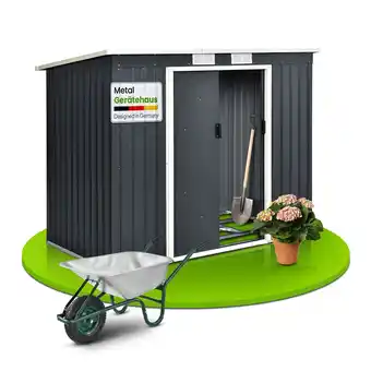 Netto Marken-Discount Juskys Metall Gerätehaus Geräteschuppen M mit Pultdach, Schiebetür & Fundament 4m³ anthrazit Angebot