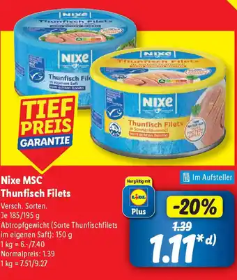 Lidl Nixe MSC Thunfisch Filets Angebot
