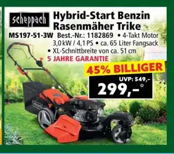 Norma Hybrid-Start Benzin Rasenmäher Trike Angebot