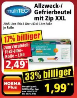 Norma Allzweck/Gefrierbeutel mit Zip XXL Angebot