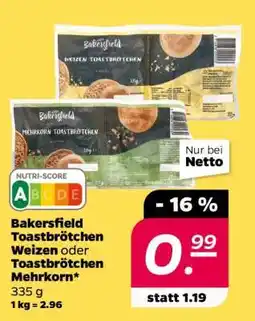 NETTO Bakersfield Toastbrötchen Weizen oder Toastbrötchen Mehrkorn Angebot