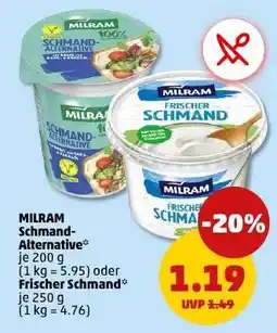 PENNY MILRAM Schmand-Alternative* je 200 g (1 kg = 5.95) oder Frischer Schmand* je 250 g (1 kg = 4.76) Angebot