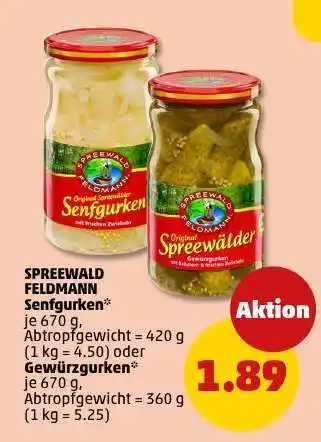 PENNY SPREEWALD FELDMANN Senfgurken* oder Gewürzgurken Angebot