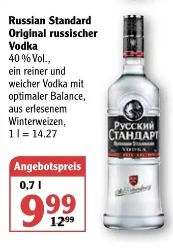 Globus Russian Standard Original russischer Vodka 0,7l Angebot