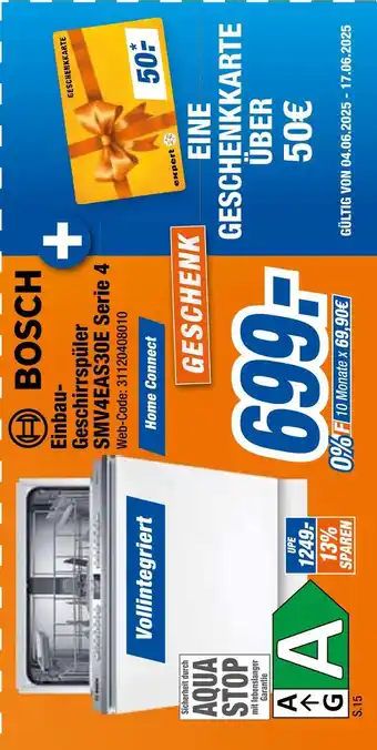 Expert Bosch einbau-geschirrspüler smv4eas30e serie 4 Angebot