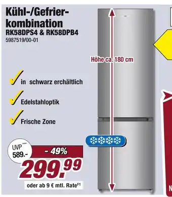 Poco Kühl-/gefrierkombination rk58dps4 & rk58dpb4 Angebot