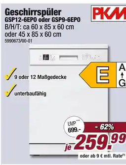 Poco Pkm geschirrspüler gsp12-6epo oder gsp9-6epo Angebot