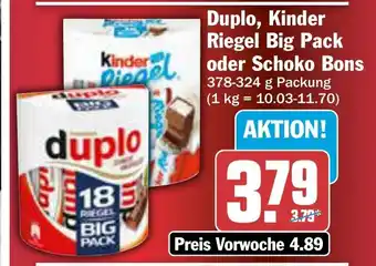 AEZ Duplo, Kinder Riegel Big Pack oder Schoko Bons Angebot