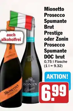 AEZ Mionetto Prosecco Spumante Brut Prestige oder Zonin Prosecco Spumante DOC brut Angebot