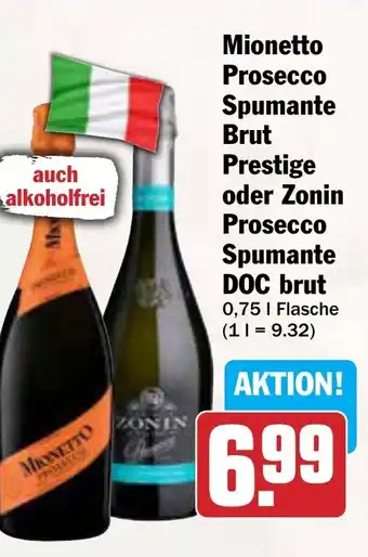 AEZ Mionetto Prosecco Spumante Brut Prestige oder Zonin Prosecco Spumante DOC brut Angebot