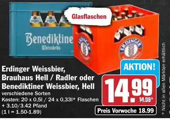 AEZ Erdinger Weissbier, Brauhaus Hell / Radler oder Benediktiner Weissbier, Hell Angebot