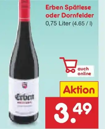 Netto Marken-Discount Erben Spätlese oder Dornfelder Angebot
