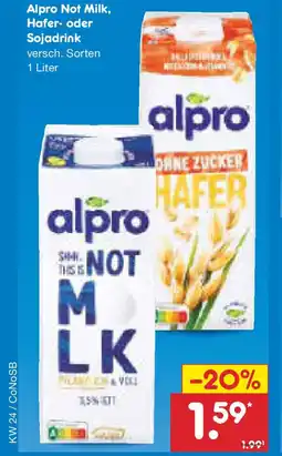 Netto Marken-Discount Alpro Not Milk, Hafer- oder Sojadrink Angebot