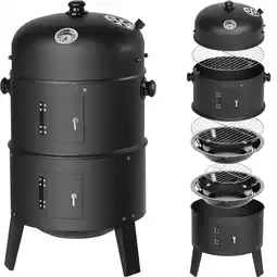 Netto Marken-Discount tectake Smoker, 3 in 1, zum Grillen, Räuchern, Garen, mit Thermometer, Ø 41 cm Angebot