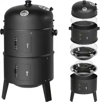 Netto Marken-Discount tectake Smoker, 3 in 1, zum Grillen, Räuchern, Garen, mit Thermometer, Ø 41 cm Angebot