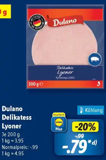 Lidl Dulano Delikatess Lyoner Angebot