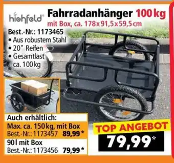 Norma Fahrradanhänger 100 kg mit Box, ca. 178x91,5x59,5 cm Angebot
