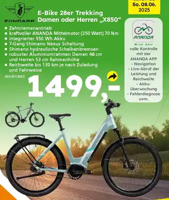 Globus Baumarkt ZUNDAPP E-Bike 28er Trekking Damen oder Herren „,X850" Angebot