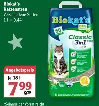 Globus Biokat's Katzenstreu 18l Angebot