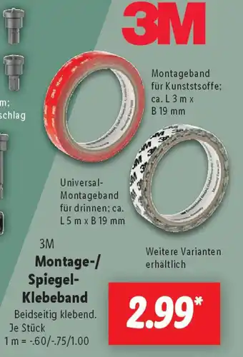 Lidl 3M Montage-/ Spiegel- Klebeband Beidseitig klebend Angebot