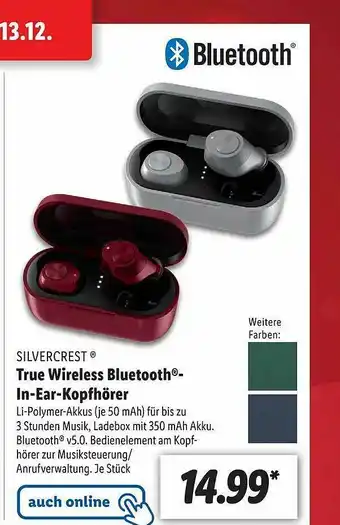 Lidl Silvercrest True Wireless Bluetooth-in-ear Kopfhörer Angebot