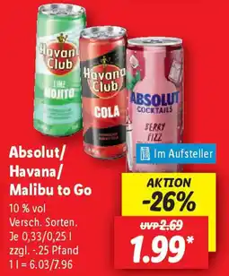 Lidl Absolut/ Havana/ Malibu to Go Angebot