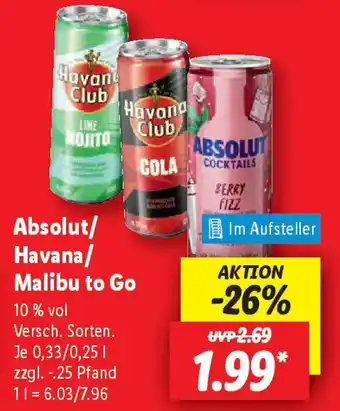 Lidl Absolut/ Havana/ Malibu to Go Angebot