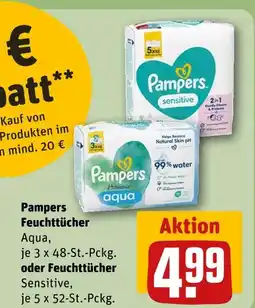REWE Pampers feuchttücher aqua oder feuchttücher sensitive Angebot