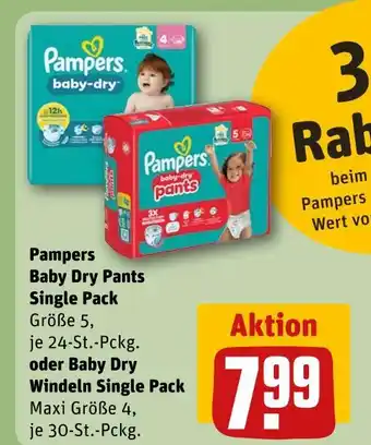 REWE Pampers baby dry pants single pack oder baby dry windeln single pack Angebot