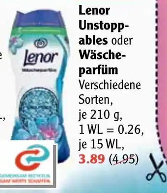 Globus Lenor Unstoppables oder Wäscheparfüm 210g Angebot