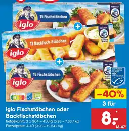 Netto Marken-Discount Iglo fischstäbchen oder backfischstäbchen Angebot