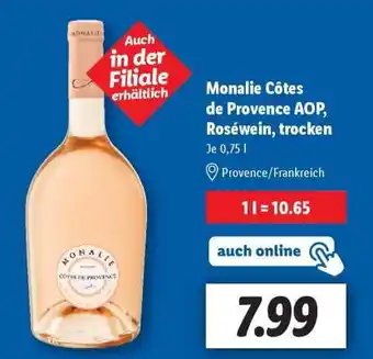 Lidl Monalie Côtes de Provence AOP, Roséwein, trocken Angebot