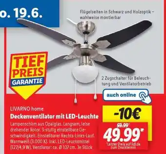 Lidl LIVARNO home Deckenventilator mit LED-Leuchte Angebot
